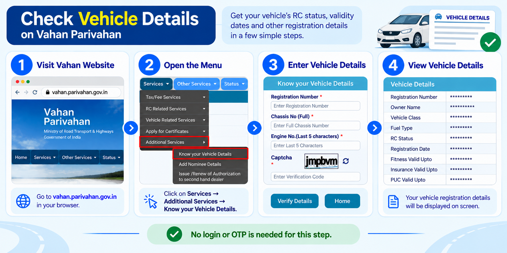 Vahan portal vehicle RC and registration details result screen
